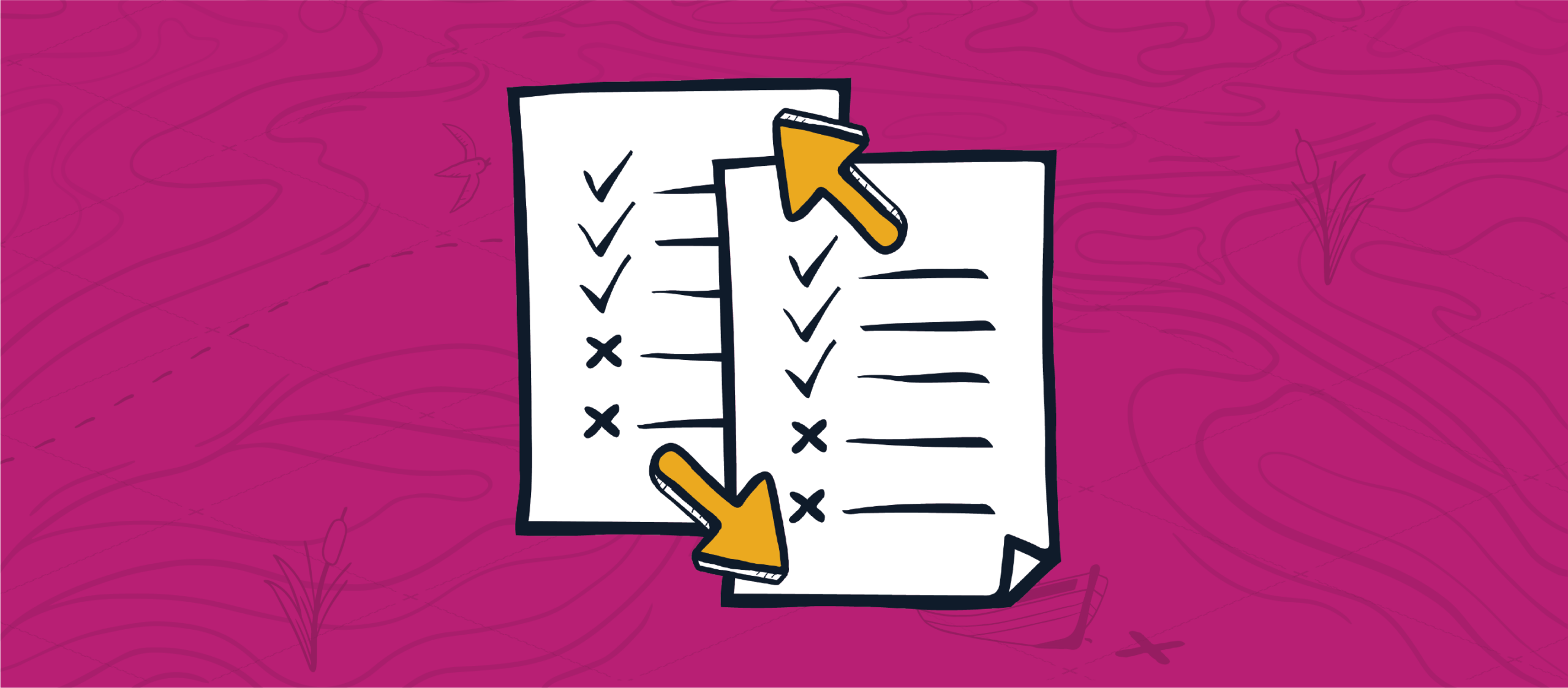 Two overlapping checklists linked by yellow arrows representing how an MSP should update their recurring service contracts.