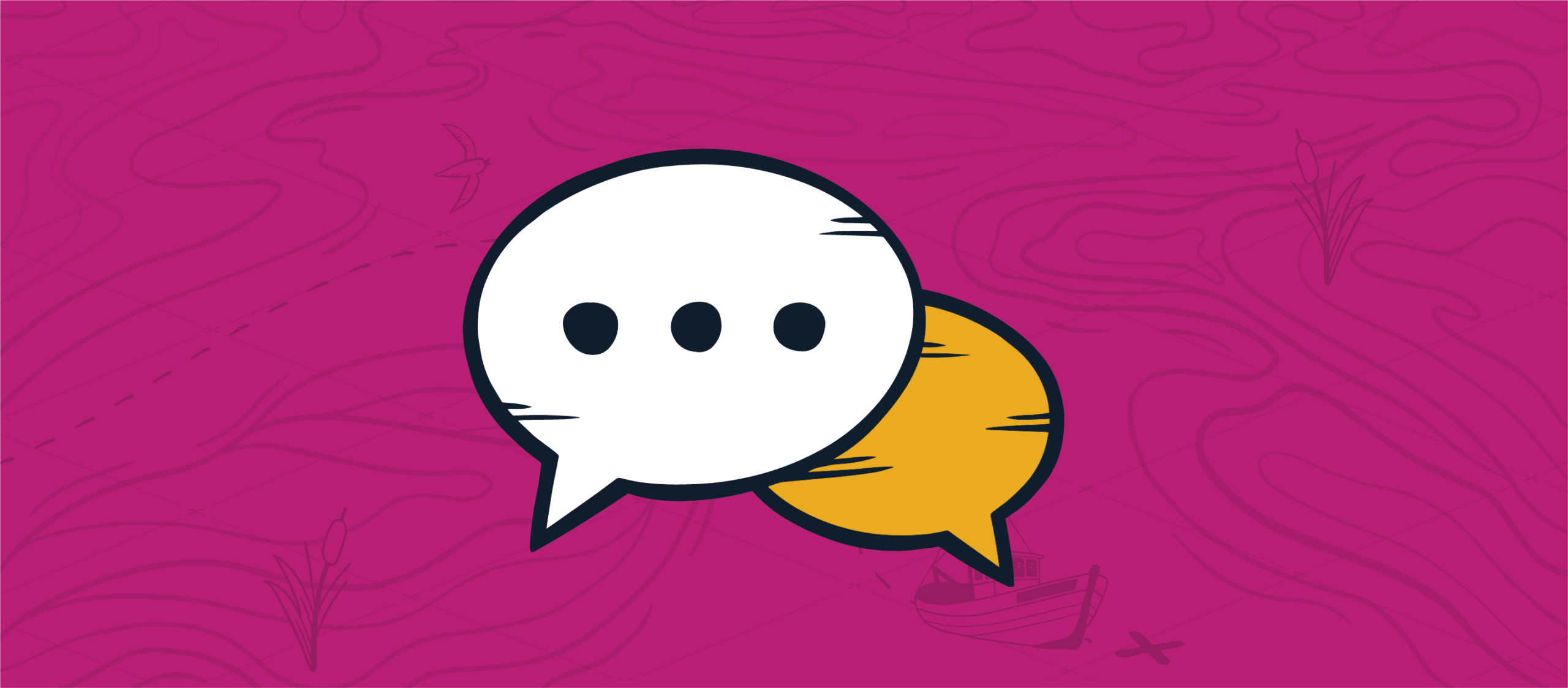 White speech bubble with three black dots over top of a yellow speech bubble in the background, representing a collection of MSP podcasts.