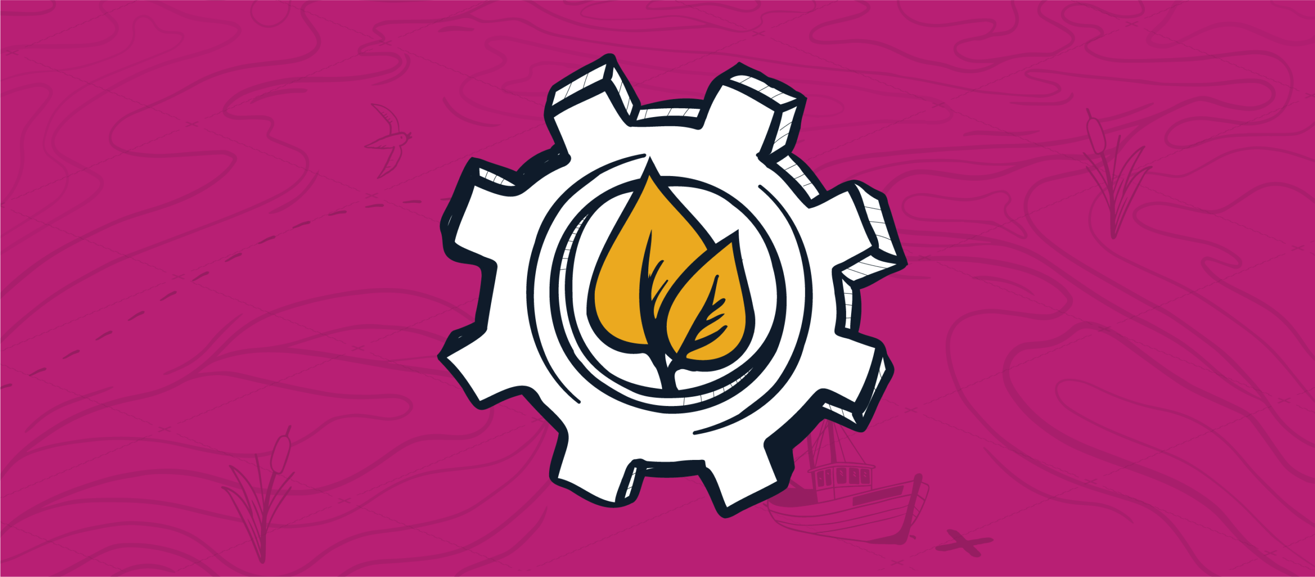 Two overlapping yellow leaves inside a large drawn gear, representing smooth growth from standard operating procedures for MSPs.