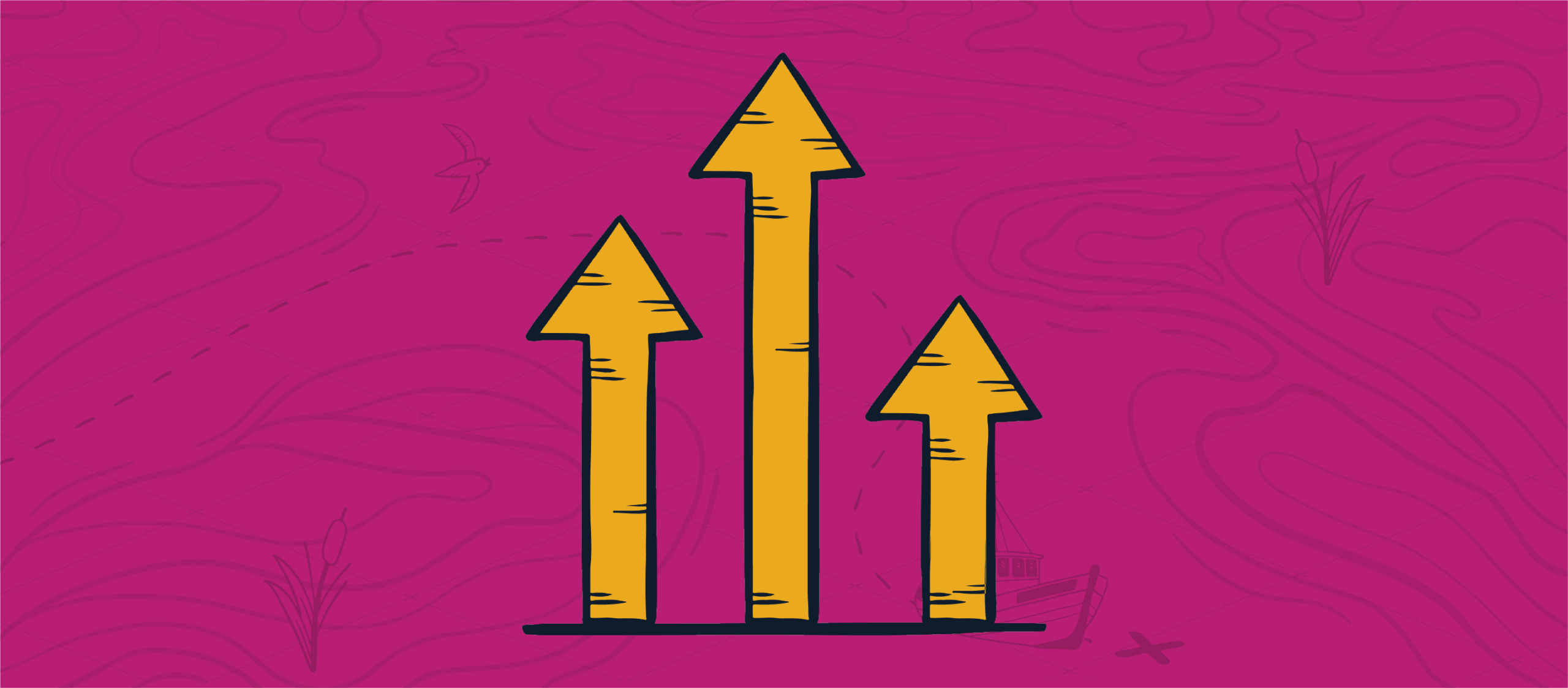 Three yellow arrows pointing up like a bar chart, the centre being the longest, representing an elevated quote to cash experience for an MSP's clients.