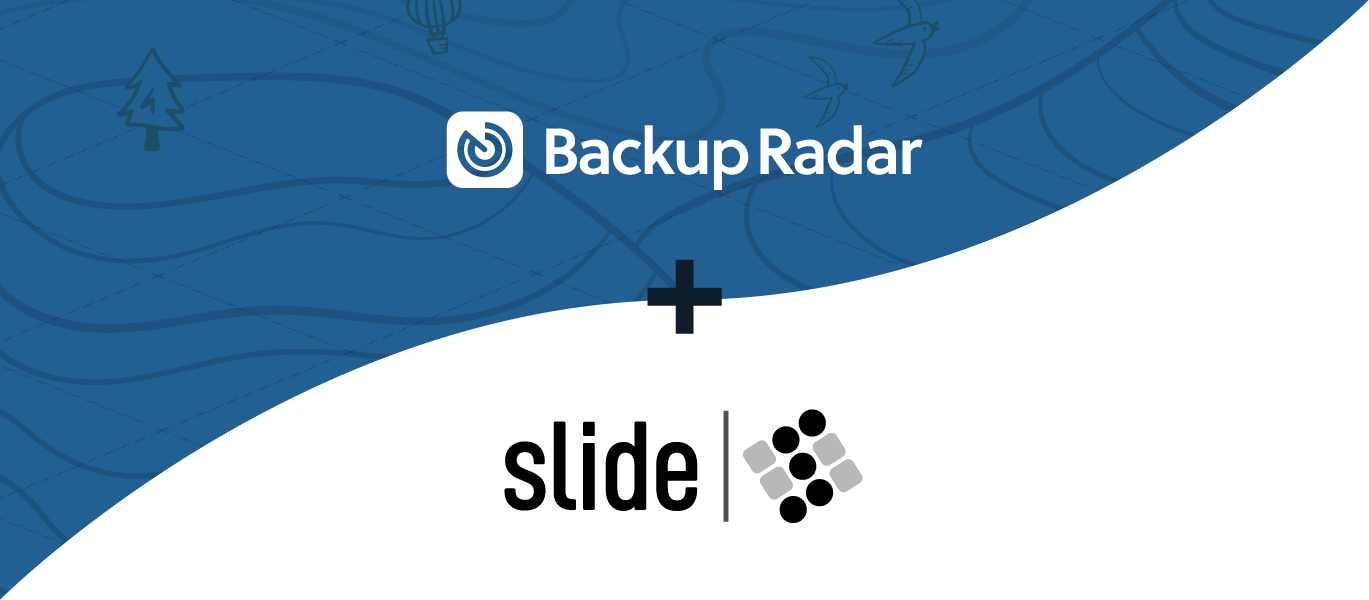 Backup Radar logo with the Slide logo underneath it to announce a new integration between Backup Radar and Slide.